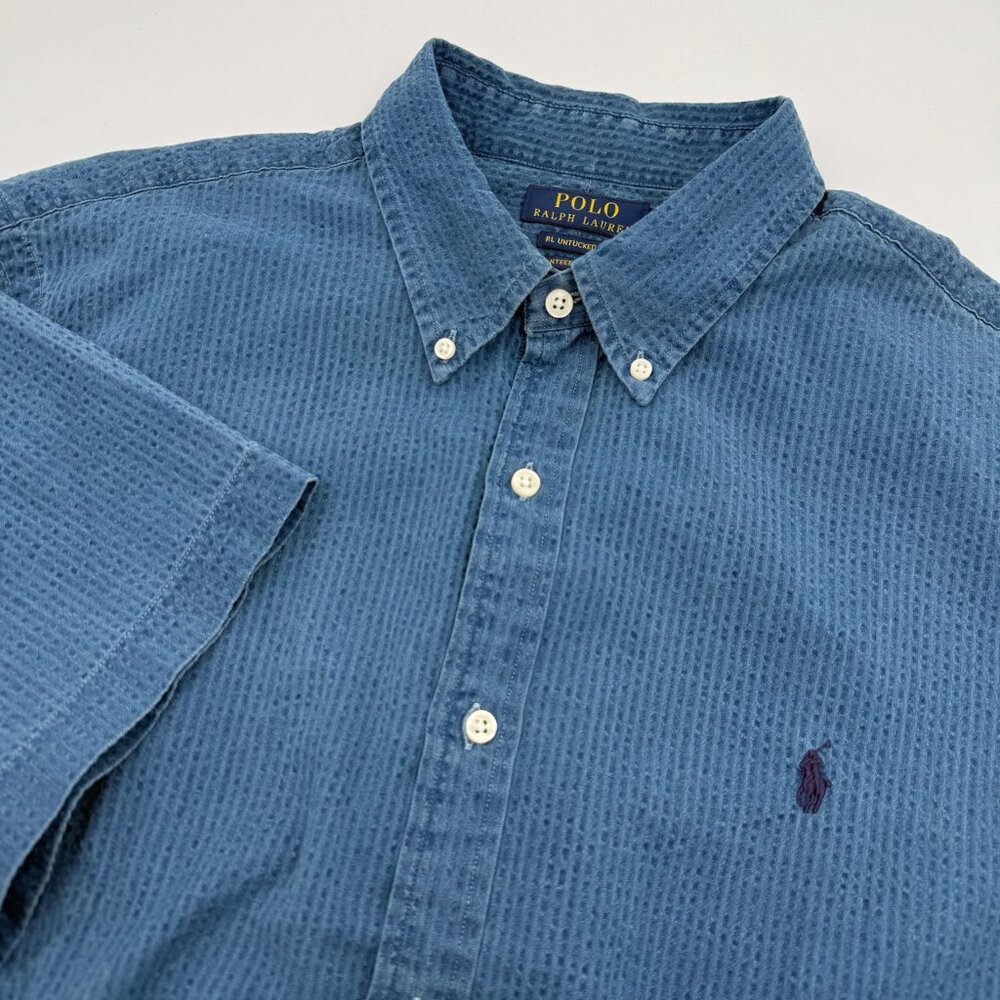 NWOT Polo Ralph Lauren RL Untucked Fit Shirt Men’s XL Classic Indigo Seersucker